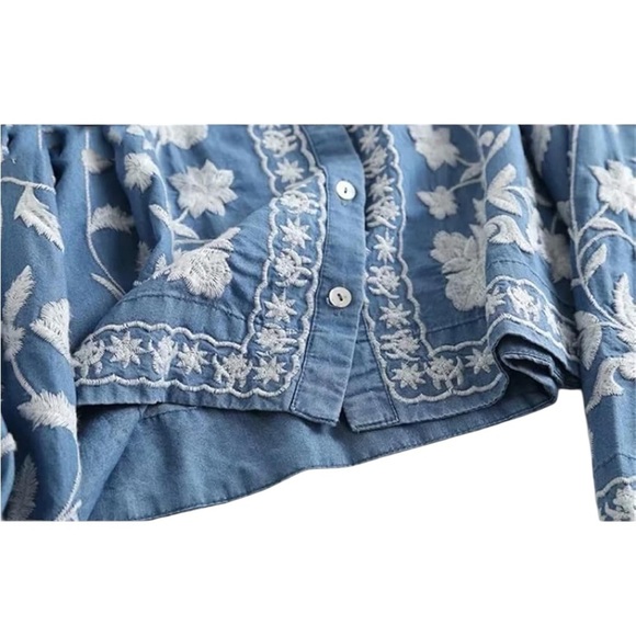 Bohemian Blue Embroidered Long Sleeve Top Jacket M - Picture 7 of 8